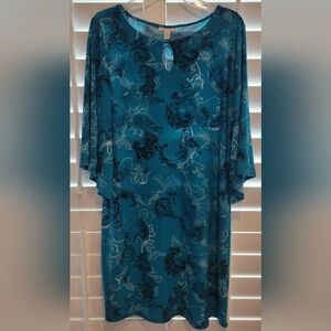 Dana Buchman Teal and Black Floral Blouse